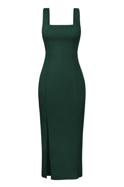 Elegant Solid Slit Square Collar Sling Dress Dresses(7 Colors)