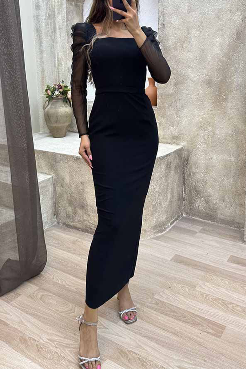 Celebrities Elegant Solid Patchwork Square Collar One Step Skirt Dresses