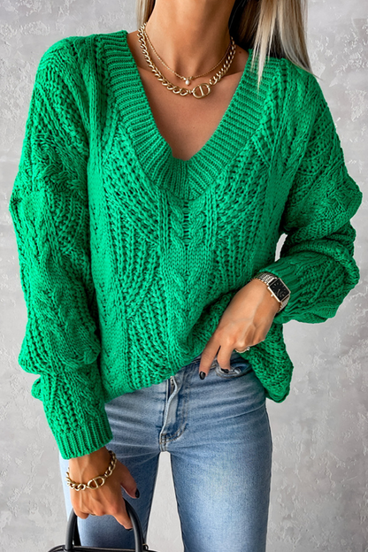 Elegant Solid Hollowed Out Weave V Neck Tops