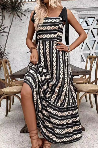 Casual Elegant Geometric Striped Bandage Contrast Square Collar Sling Dresses