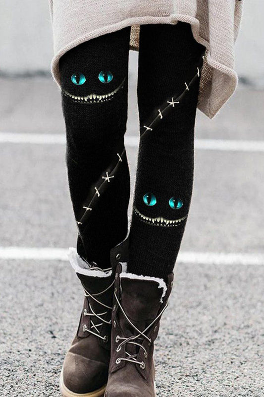 Halloween Spooky Cat Face Stitch Leggings