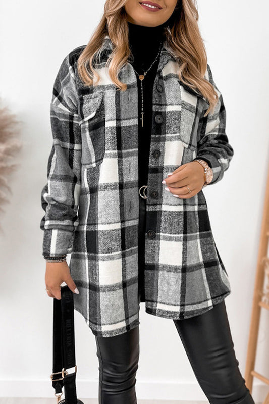 Casual Plaid Pocket Shirt Collar Tops