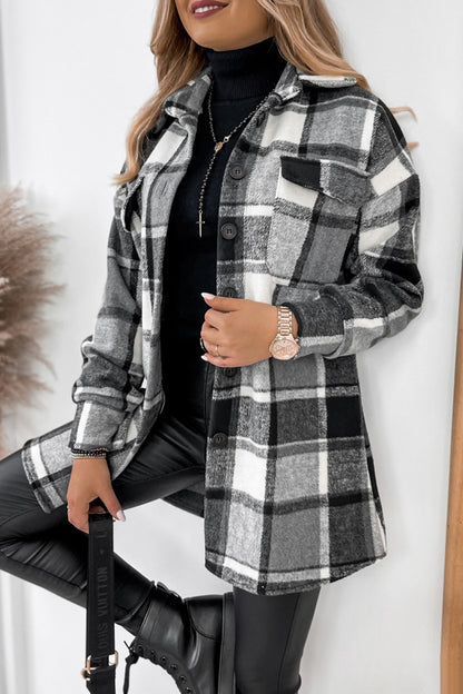 Casual Plaid Pocket Shirt Collar Tops