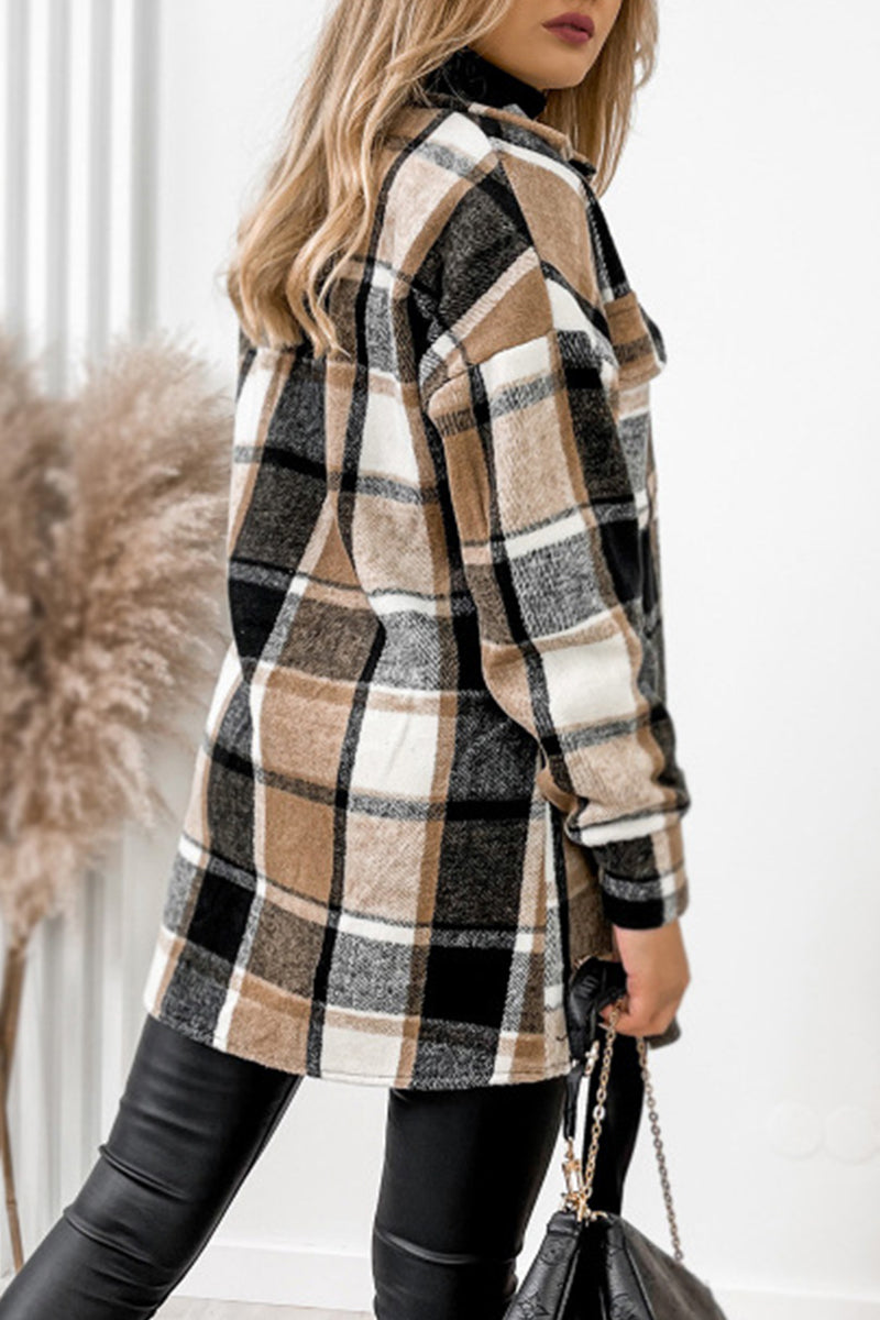 Casual Plaid Pocket Shirt Collar Tops