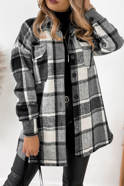 Casual Plaid Pocket Shirt Collar Tops