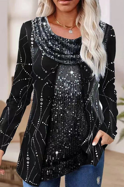 Casual Street Solid Sequins Scarf Collar Tops(4 Colors)