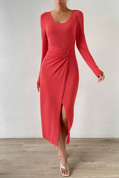 Elegant Solid Slit Square Collar Wrapped Skirt Dresses